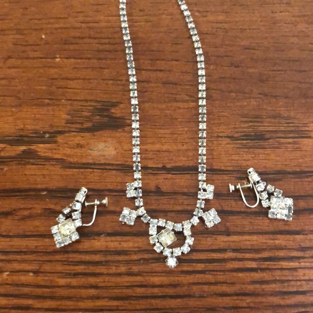 Antique rhinestone necklace and earring set